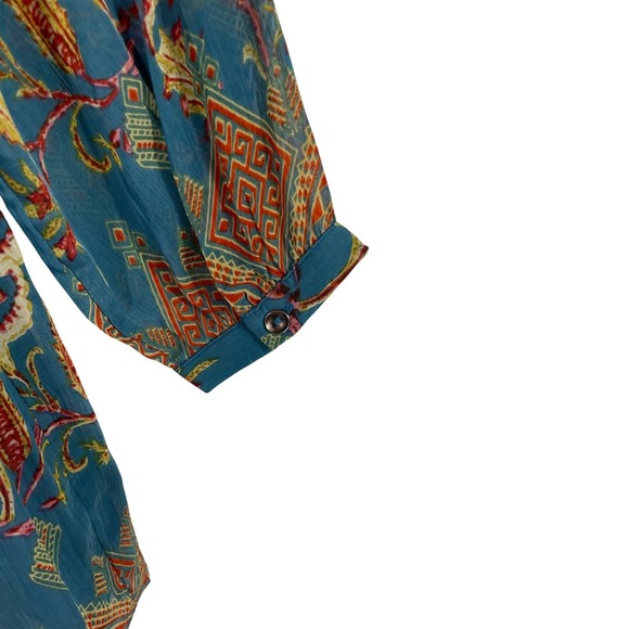 Soft Surroundings Boho Floral Embroidered Tunic Top Blue Multicolor Tassel S - Picture 8 of 8